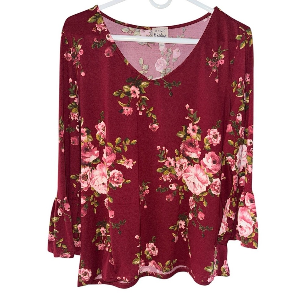 Como‎ Vintage Floral Bell Sleeve Top Large